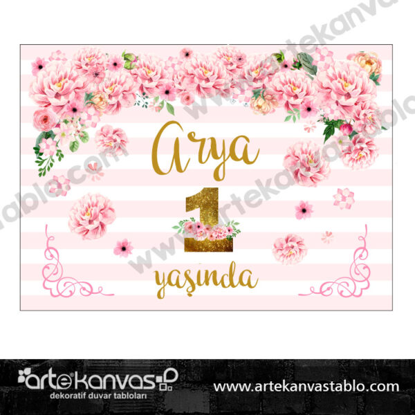 Doğum Günü Pano / Branda Afiş Çiçek Altın Temalı