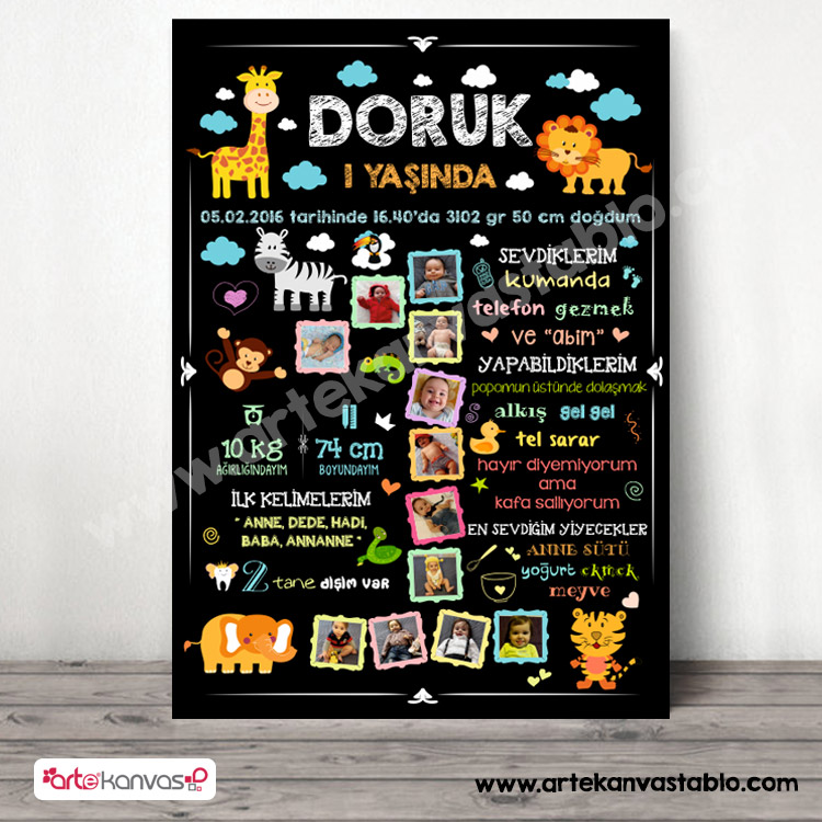 Dogum_gunu_ani_panosu_hayvanlar_chalkboard_100-1.jpg 1 Yaş Doğum Günü Anı Panosu Hayvan Konsept 100 - Görsel 1